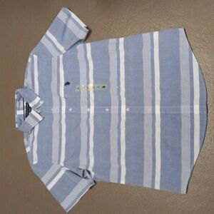U.S.POLO ASSN. BLUE AND WHITE STRIPED, SHORT SLEEVE, BUTTON DOWN SHIRT